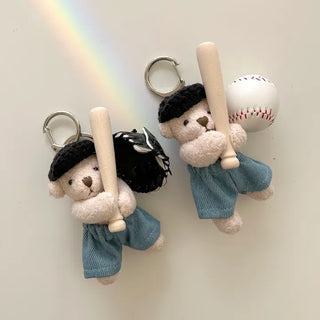 Baseball Teddy Bear Keyring Bag Decor Couple Keyholder