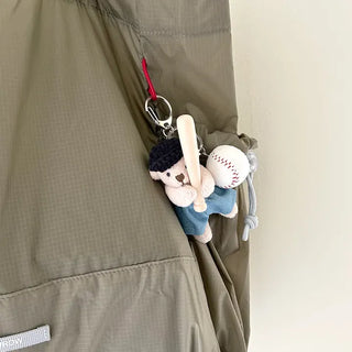 Baseball Teddy Bear Keyring Bag Decor Couple Keyholder