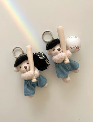 Baseball Teddy Bear Keyring Bag Decor Couple Keyholder