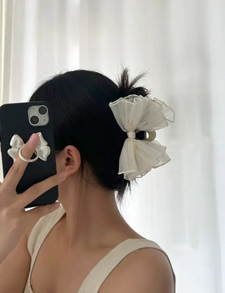 Frilled organza large ribbon hair clip updo hair clip