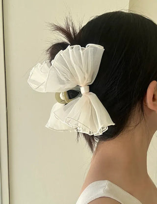 Frilled organza large ribbon hair clip updo hair clip