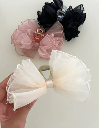 Frilled organza large ribbon hair clip updo hair clip
