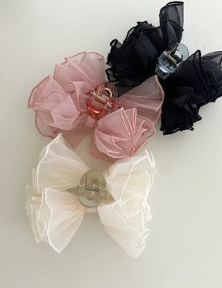 Frilled organza large ribbon hair clip updo hair clip