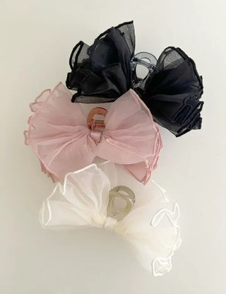 Frilled organza large ribbon hair clip updo hair clip