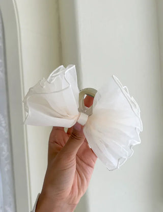 Frilled organza large ribbon hair clip updo hair clip