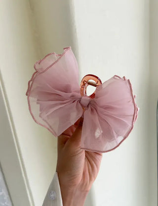 Frilled organza large ribbon hair clip updo hair clip