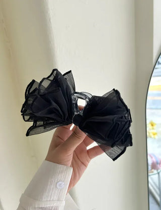 Frilled organza large ribbon hair clip updo hair clip