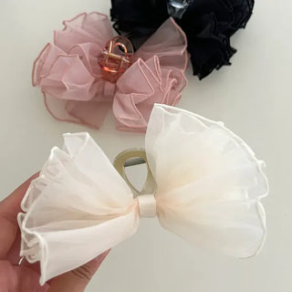 Frilled organza large ribbon hair clip updo hair clip