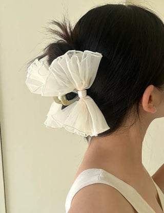 Frilled organza large ribbon hair clip updo hair clip