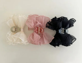 Frilled organza large ribbon hair clip updo hair clip