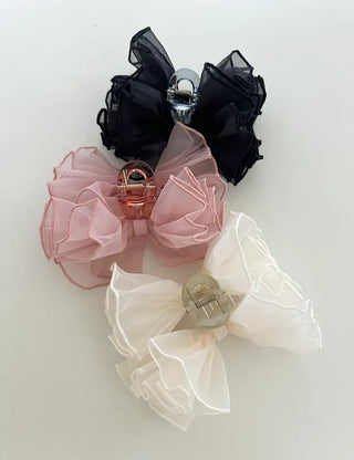 Frilled organza large ribbon hair clip updo hair clip