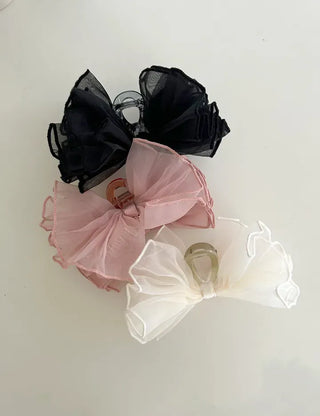 Frilled organza large ribbon hair clip updo hair clip