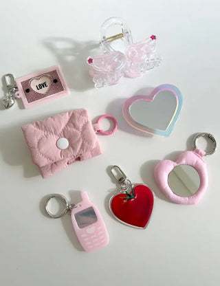 Heart cushion mirror keyring bag decorating mini mirror