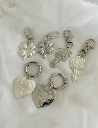 Lettering Metal Keyring Key Heart 2 Types Keyholder Bag Charm