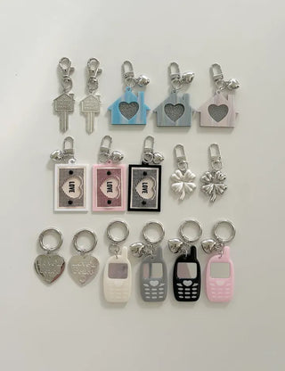 Lettering Metal Keyring Key Heart 2 Types Keyholder Bag Charm