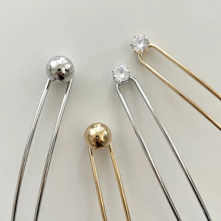 Simple Metal Hairpin with Cubic Cubic Updo Hairpin