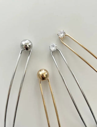 Simple Metal Hairpin with Cubic Cubic Updo Hairpin
