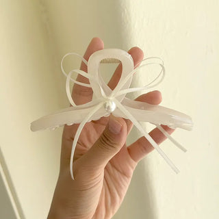 Pearl thin ribbon hair clip updo wedding guest look hair clip