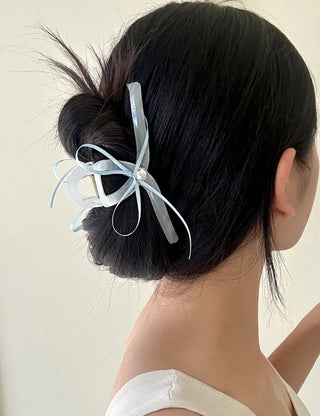 Pearl thin ribbon hair clip updo wedding guest look hair clip