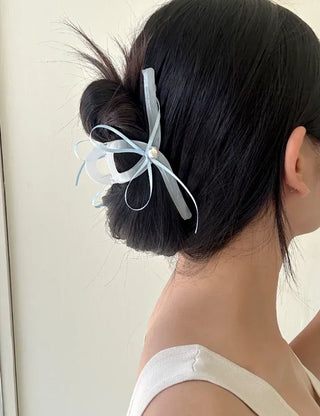 Pearl thin ribbon hair clip updo wedding guest look hair clip
