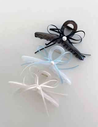 Pearl thin ribbon hair clip updo wedding guest look hair clip