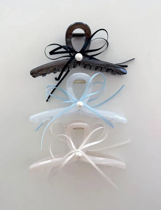 Pearl thin ribbon hair clip updo wedding guest look hair clip