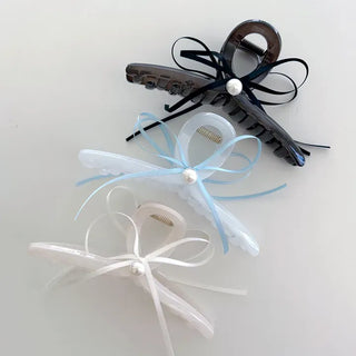 Pearl thin ribbon hair clip updo wedding guest look hair clip