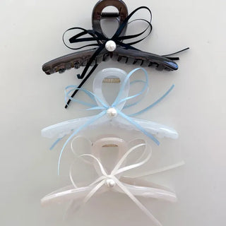 Pearl thin ribbon hair clip updo wedding guest look hair clip