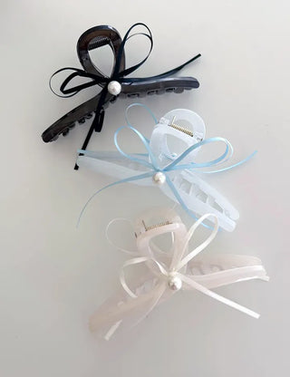 Pearl thin ribbon hair clip updo wedding guest look hair clip