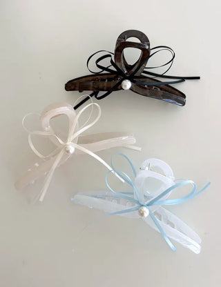 Pearl thin ribbon hair clip updo wedding guest look hair clip