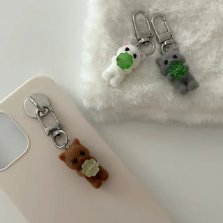 Four-leaf clover cat keyring flocked doll phone charm