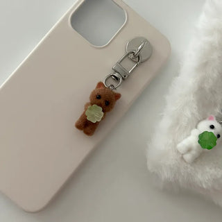 Four-leaf clover cat keyring flocked doll phone charm