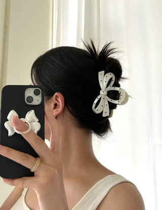 Dot ribbon hair clip updo autumn hair clip