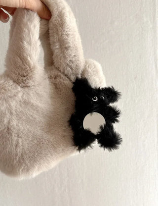 Mirror Black Chenille Doll Bag Keyring Bag Charm Keychain