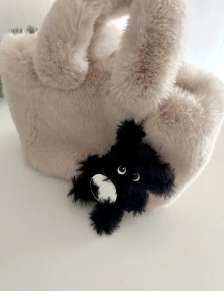Mirror Black Chenille Doll Bag Keyring Bag Charm Keychain