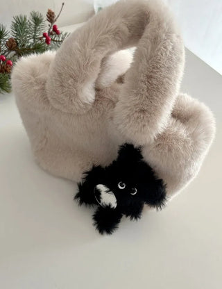 Mirror Black Chenille Doll Bag Keyring Bag Charm Keychain
