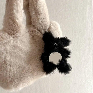 Mirror Black Chenille Doll Bag Keyring Bag Charm Keychain