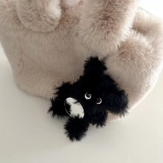 Mirror Black Chenille Doll Bag Keyring Bag Charm Keychain