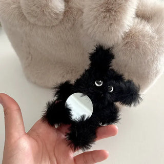 Mirror Black Chenille Doll Bag Keyring Bag Charm Keychain