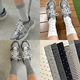 Daily women's ribbed pattern fashion mid-calf socks