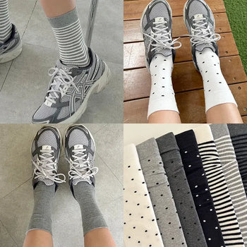 Daily women's ribbed pattern fashion mid-calf socks