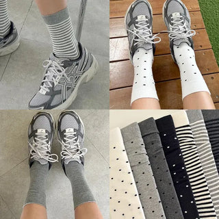 Daily women's ribbed pattern fashion mid-calf socks