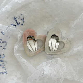 Celluloid heart hairpin marble mini claw clip