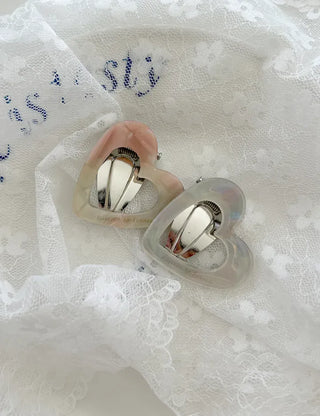 Celluloid heart hairpin marble mini claw clip