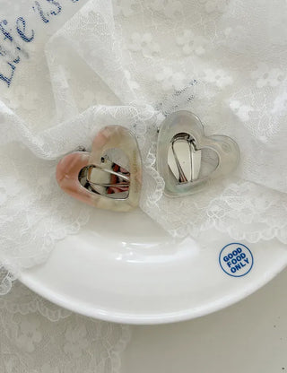 Celluloid heart hairpin marble mini claw clip