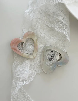 Celluloid heart hairpin marble mini claw clip