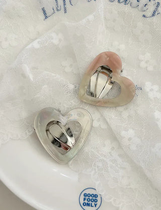 Celluloid heart hairpin marble mini claw clip
