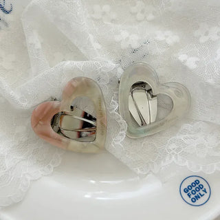 Celluloid heart hairpin marble mini claw clip