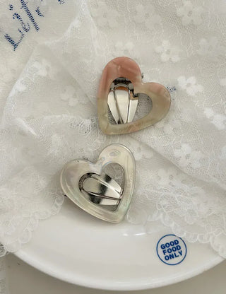 Celluloid heart hairpin marble mini claw clip