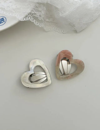 Celluloid heart hairpin marble mini claw clip